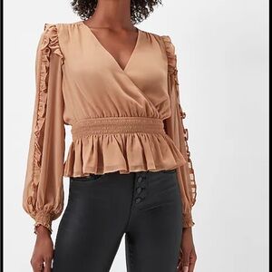 Solid Ruffle Wrap Front Peplum Top NWT